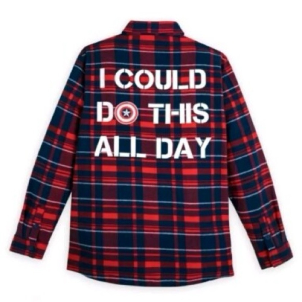 NWT Disney Parks Marvel Captain America Flannel Shirt ‘Do This All Day’ Large